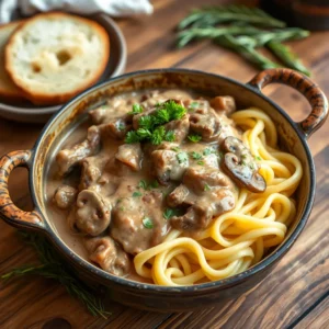 Delicious creamy Beef Stroganoff slow-cooked