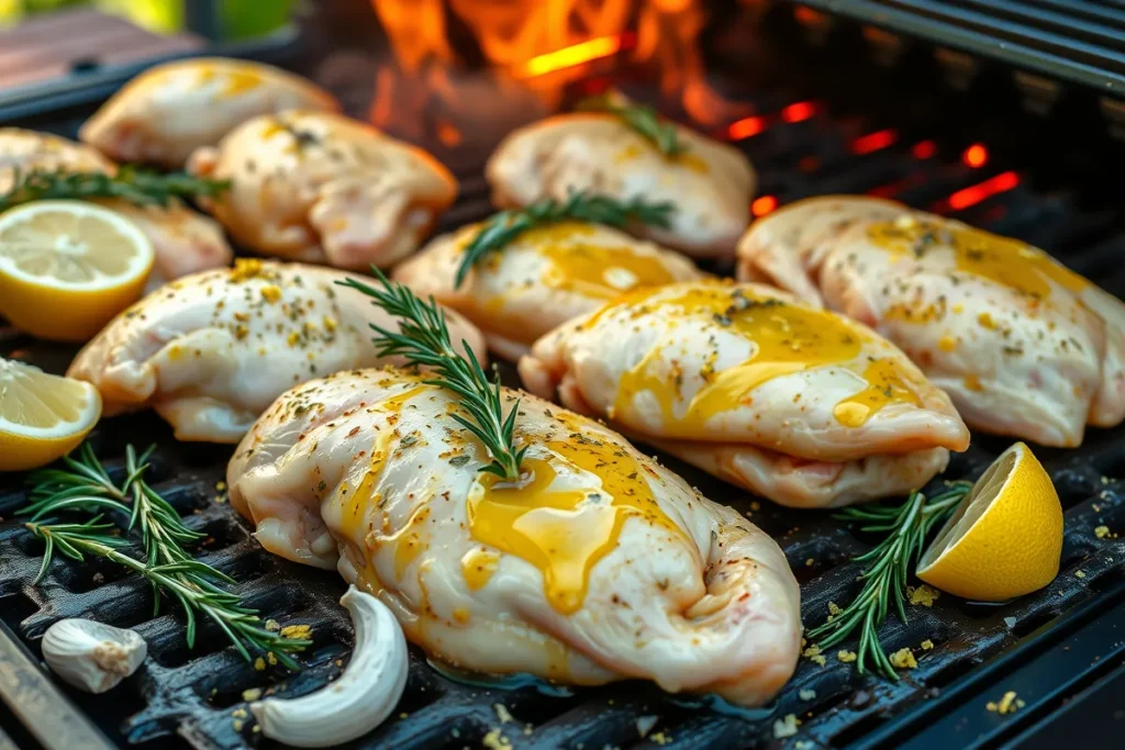 Grilled Bone-In Chicken Breasts with a Lemon-Garlic Marinade