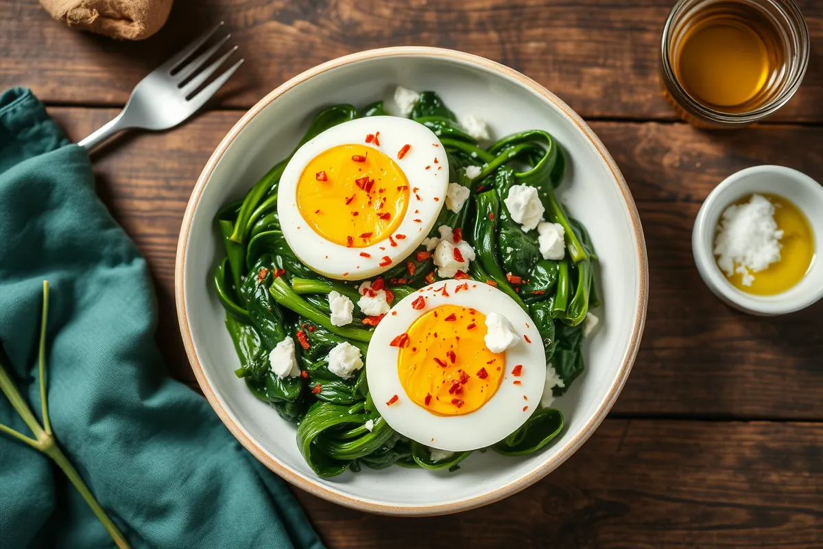 Spinach with Boiled Eggs Recipe